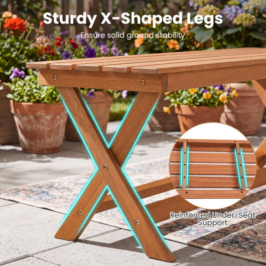 2-Seat Wooden Garden Patio Bench with X-Shaped Legs-Set of 2