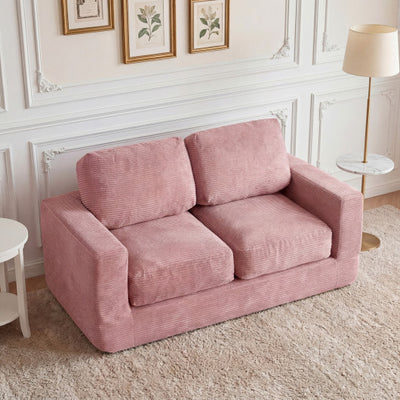 2-Seater Floor Couch Loveseat Foam Sofa with Removable Corduroy Cover-Pink