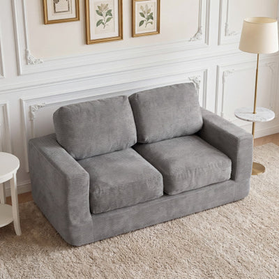 2-Seater Floor Couch Loveseat Foam Sofa with Removable Corduroy Cover-Gray
