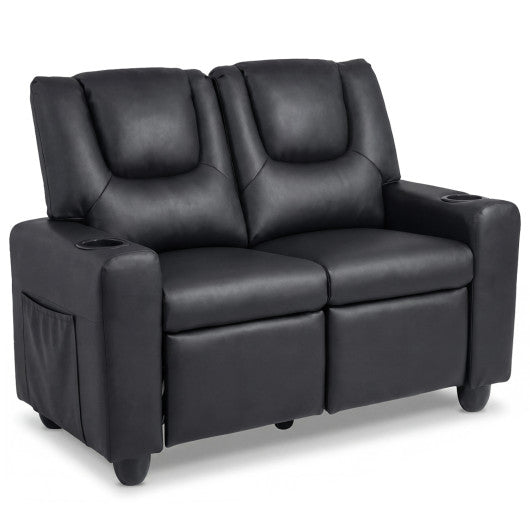 2-Seater Kids Recliner Double Toddler Sofa Chair with 2 Cup Holders-Black