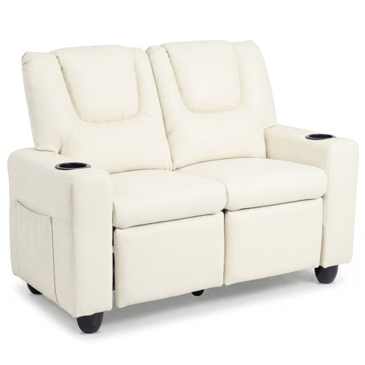 2-Seater Kids Recliner Double Toddler Sofa Chair with 2 Cup Holders-Beige