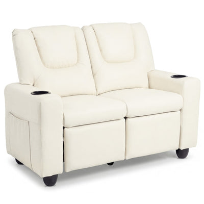 2-Seater Kids Recliner Double Toddler Sofa Chair with 2 Cup Holders-Beige
