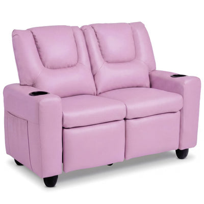 2-Seater Kids Recliner Double Toddler Sofa Chair with 2 Cup Holders-Pink