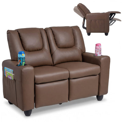 2-Seater Kids Recliner Double Toddler Sofa Chair with 2 Cup Holders-Brown