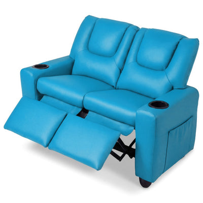 2-Seater Kids Recliner Double Toddler Sofa Chair with 2 Cup Holders-Blue