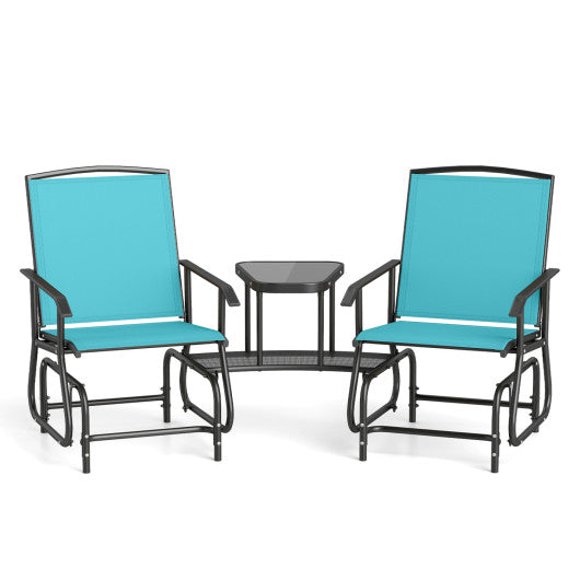2-Seater Outdoor Glider Bench with 2-Tier Center Table-Turquoise