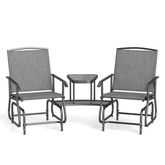 2-Seater Outdoor Glider Bench with 2-Tier Center Table-Gray