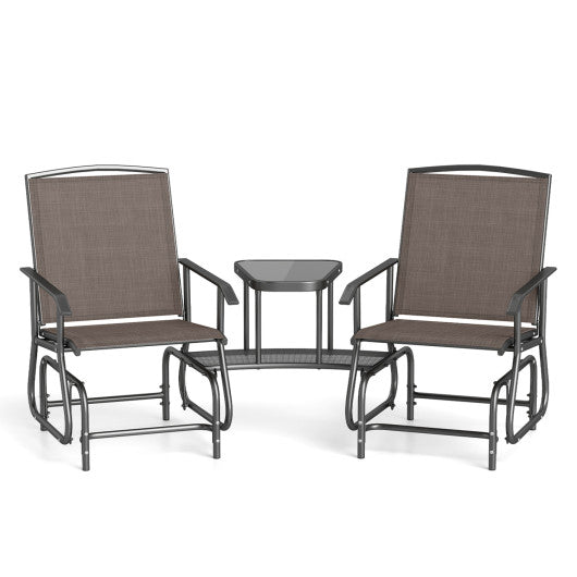 2-Seater Outdoor Glider Bench with 2-Tier Center Table-Brown