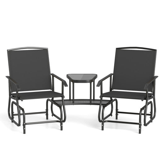 2-Seater Outdoor Glider Bench with 2-Tier Center Table-Black