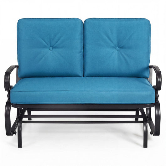 2 Seats Outdoor Swing Glider Chair with Comfortable Cushions-Blue