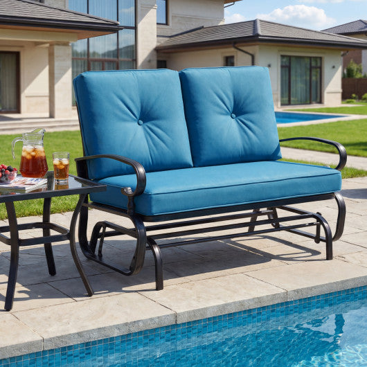 2 Seats Outdoor Swing Glider Chair with Comfortable Cushions-Blue