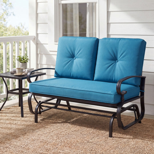 2 Seats Outdoor Swing Glider Chair with Comfortable Cushions-Blue