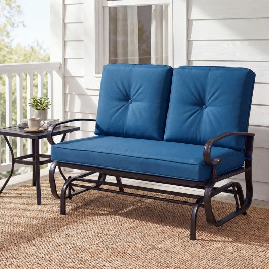 2 Seats Outdoor Swing Glider Chair with Cushions-Navy