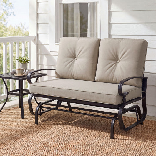 2 Seats Outdoor Swing Glider Chair with Comfortable Cushions-Beige