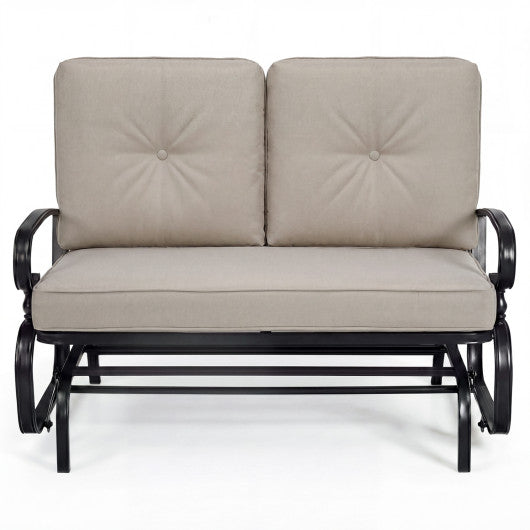 2 Seats Outdoor Swing Glider Chair with Comfortable Cushions-Beige