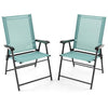 2 Set of Patio Dining Chair with Armrests and Metal Frame-Light Green - Light Green