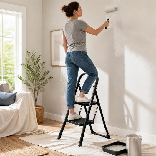 2 Step Ladder Folding Step Stool with Handrail and Wide Anti-Slip Pedals