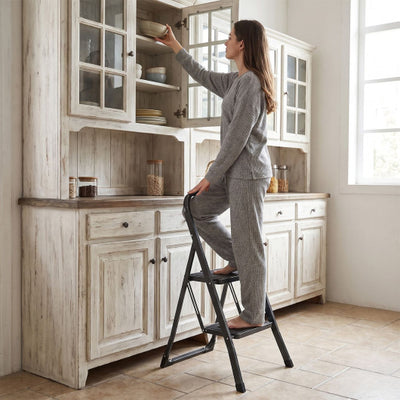 2 Step Ladder Folding Step Stool with Handrail and Wide Anti-Slip Pedals