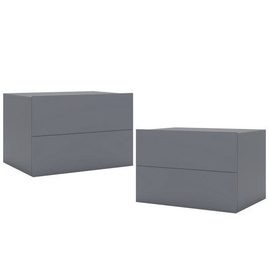 2 Storage Drawers Wall Mounted Floating Nightstand for Bedroom-Gray