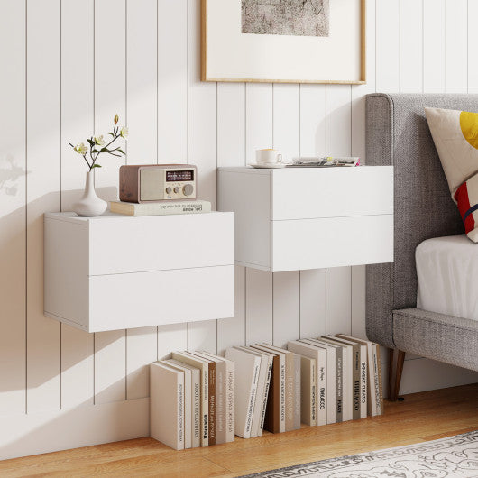 2 Storage Drawers Wall Mounted Floating Nightstand for Bedroom-White