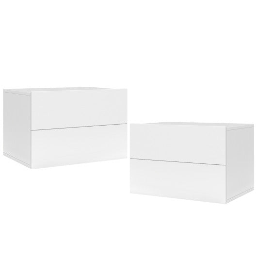 2 Storage Drawers Wall Mounted Floating Nightstand for Bedroom-White