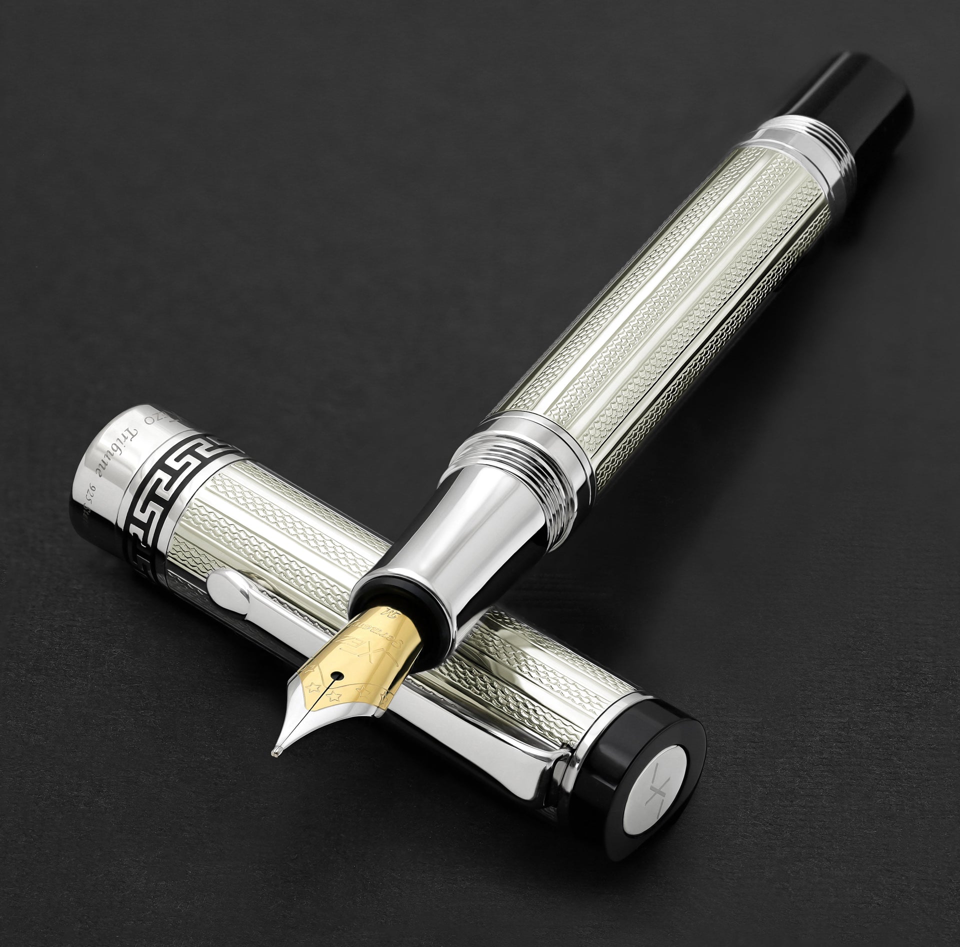 Tribune 925 Sterling Silver Guilloche Engraved Fountain Pen (Medium Nib)