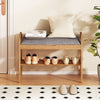 2-Tier Bamboo Shoe Bench with Storage and Padded Cushion-Gray