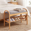 2-Tier Bamboo Shoe Bench with Padded Cushion and Shelf-Gray