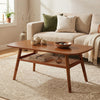 2-Tier Boho Rattan Coffee Table with Rounded Corners-Walnut