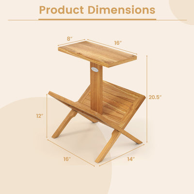 2-Tier Side Table Magazine Rack with Teak Wood Frame