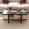 2-Tier Coffee Table with Storage and Tempered Glass Tabletop-Black