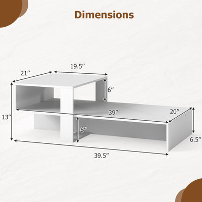 2-Tier Coffee Table Modern Irregular Center Table with Open Storage Shelf-White
