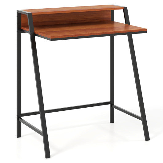 2 Tier Computer Desk PC Laptop Table Study Writing Home Office Workstation New-Walnut