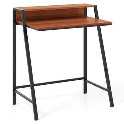 2 Tier Computer Desk PC Laptop Table Study Writing Home Office Workstation New-Walnut
