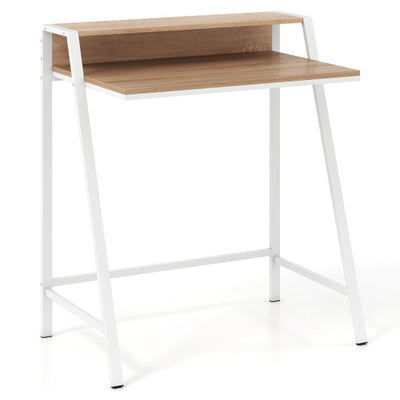 2 Tier Computer Desk PC Laptop Table Study Writing Home Office Workstation New-Natural