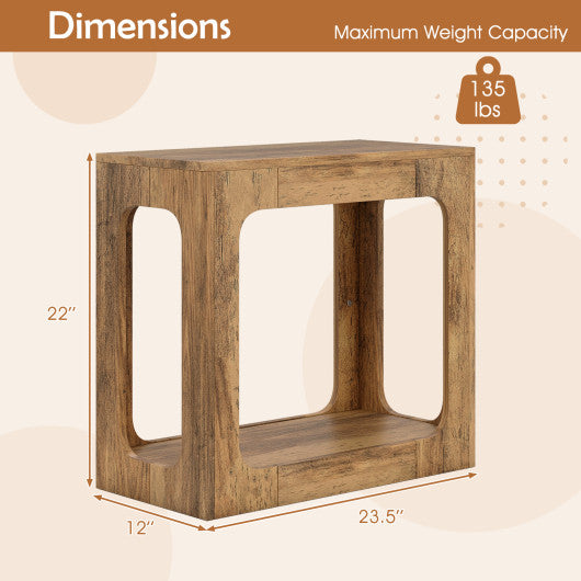 2-Tier End Table with Storage Shelf for Living Room-Oak