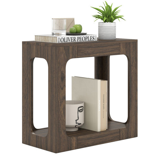 2-Tier End Table with Storage Shelf for Living Room-Walnut