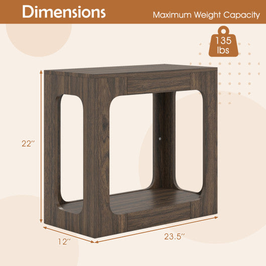 2-Tier End Table with Storage Shelf for Living Room-Walnut