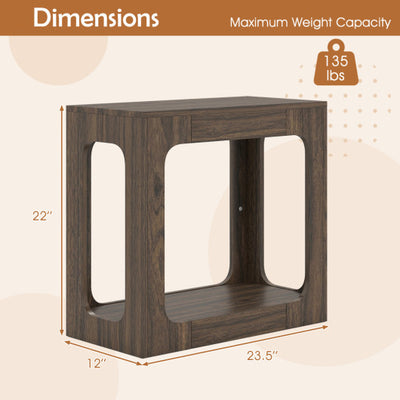 2-Tier End Table with Storage Shelf for Living Room-Walnut