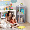 2 Tier Freestanding Kids Rotating Bookshelf Storage Rack with Bear Baffles-Gray