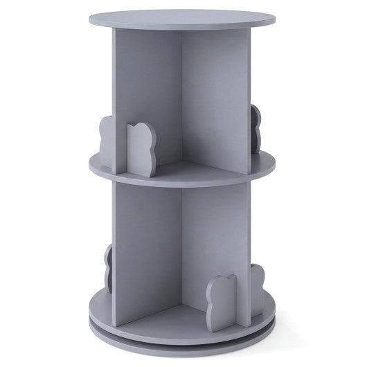2 Tier Freestanding Kids Rotating Bookshelf Storage Rack with Bear Baffles-Gray