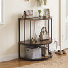 2-Tier Half Moon Console Table with Power Outlets and Storage Shel for Hallway-Rustic Brown