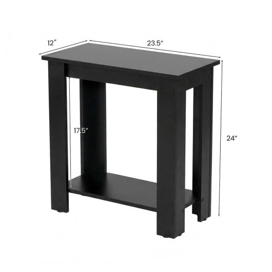 2-Tier Modern Compact End Table with Storage Shelf-Black