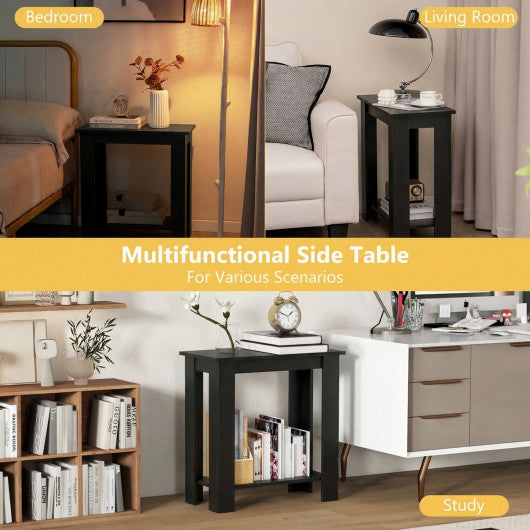 2-Tier Modern Compact End Table with Storage Shelf-Black