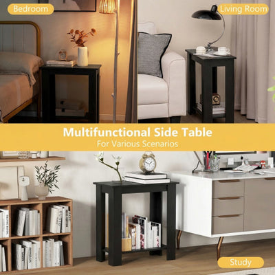 2-Tier Modern Compact End Table with Storage Shelf-Black