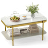 2-Tier Modern Rectangular Coffee Table with Sintered Stone Top-White - White