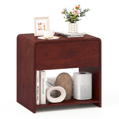 2-Tier Modern Style Nightstand with Drawer and Open Shelf for Bedroom-Walnut