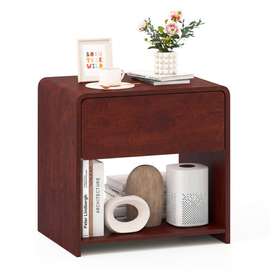 2-Tier Modern Style Nightstand with Drawer and Open Shelf for Bedroom-Walnut
