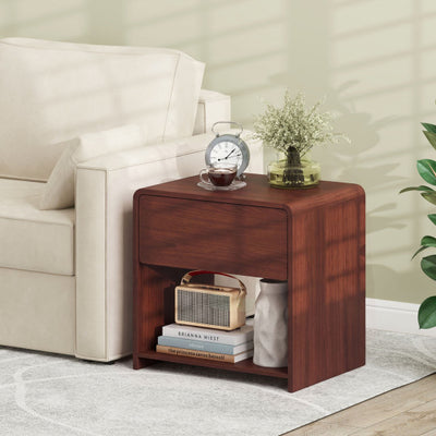 2-Tier Modern Style Nightstand with Drawer and Open Shelf for Bedroom-Walnut