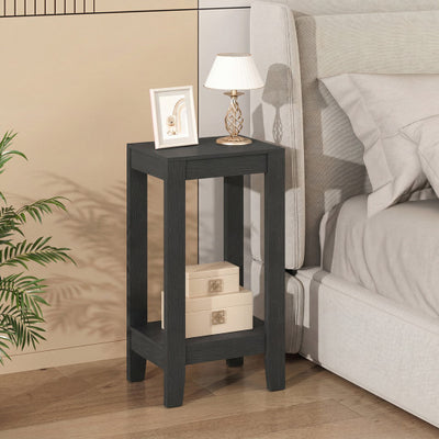 2-Tier Nightstand End Side Wooden Legs Table for Bedroom-Black